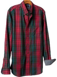 Slim-fit red plaid shirt
