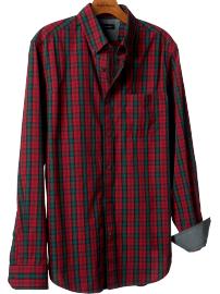 Slim-fit green & red plaid shirt
