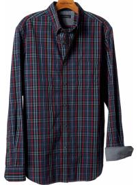 Slim-fit navy plaid shirt