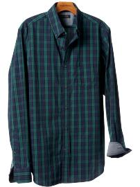 Slim-fit green & navy plaid shirt