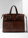 Men: Pebbled leather brief bag - Brown