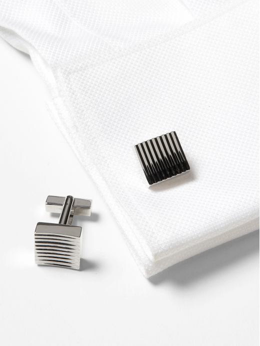 Banana Republic Men's Ridged Silver Chunky Square Cuff Bracelet Links