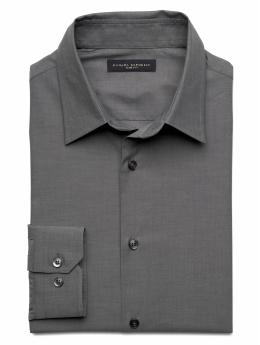 Men: Slim fit stretch-poplin yarn-dyed solid dress shirt - Charcoal heather