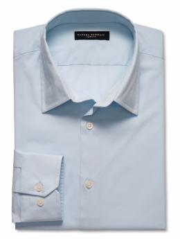 Slim fit stretch-poplin yarn-dyed solid dress shirt