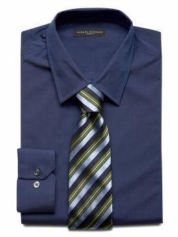 Men: Slim fit stretch-poplin yarn-dyed solid dress shirt - Royal blue