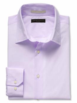 Slim fit stretch-poplin yarn-dyed solid dress shirt