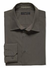 Slim fit stretch-poplin yarn-dyed solid dress shirt