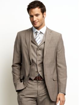 Men: Brown glen-plaid wool/linen two-button suit blazer - Brown