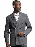Men: Double-breasted grey pinstripe suit blazer - Gray