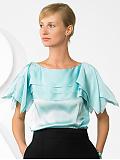 BR Monogram: BR Monogram silk flutter-sleeve blouse - Blue heaven