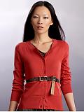 Women: Cotton crewneck cardigan - Leon coral