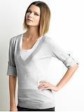 Women: Tab-sleeve v-neck sweater - Light gray heather