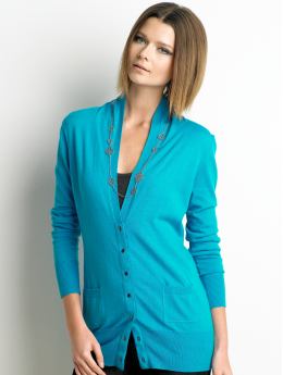 Women: Long snap-button cardigan - Canary turquoise