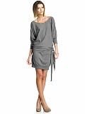 Women: Dolman-sleeve tie-waist dress - Light charcoal heather