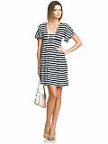 Women: Striped jersey empire-waist dress - Matte navy