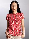 Women: Puff-sleeve printed blouse - Leon coral