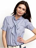 Women: Bow-tie striped blouse - Blue combo