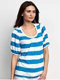 Women: Puff-sleeve striped top - Lycian turquoise