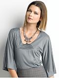 Petites: Petite bell-sleeve quilted blouse - Chrome grey
