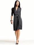 Women: Long-sleeve faux-wrap dress - Silky coal