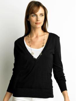 Petites: Petite cotton long-sleeve v-neck sweater - Black