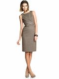 Women: Textured belted sheath dress - Brown