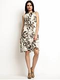 Women: Silk floral-print halter dress - Earth brown