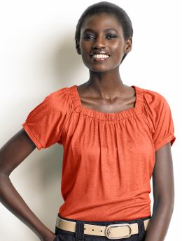 Women: Shirred square-neck top - Sarong red