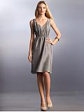 Women: Silk pleated v-neck dress - Shark grey
