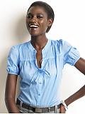 Women: Tie-neck tunic - Shirting blue
