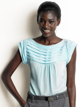 Women's tall: Tall silk pleated top - Fresh blue