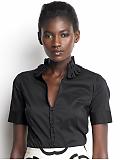 Women: Short-sleeve ruffle shirt - Black