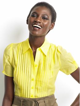 Women's tall: Tall cotton/silk pleated blouse - Canary yellow