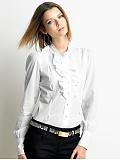 Women: Long-sleeve ruffle-front shirt - White