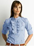 Women: Striped ruffle-front shirt - Blue combo