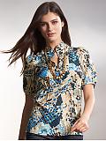 Women: Silk printed tunic - Lycian turquoise