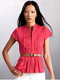 Women: Mandarin-collar pleated blouse - Coronada