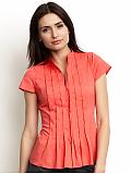 Petites: Petite mandarin-collar pleated blouse - Hybrid coral