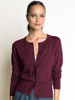 Women: Crewneck cardigan - Autumn burgundy