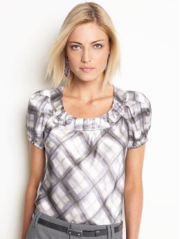 Women: Silk plaid blouse - Sail cloth