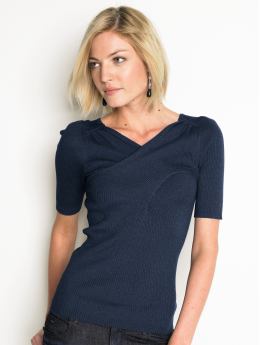 Women: Cross-front ribbed sweater - Military blue
