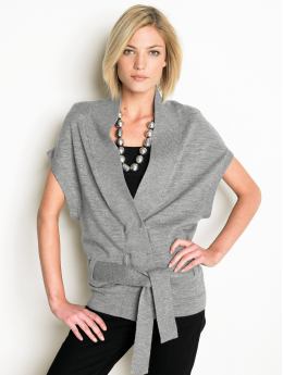 Women's tall belted cardigan - Gray heather