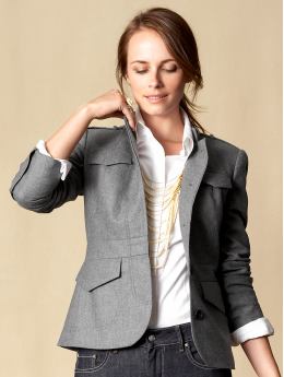 Women: Flannel grey military jacket - Medium charcoal