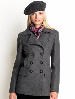 Women: Wool-blend peacoat - Gray heather