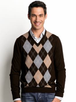 Merino wool argyle v-neck