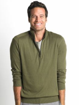 Men: Silk/cotton/cashmere half-zip sweater - Green adventure