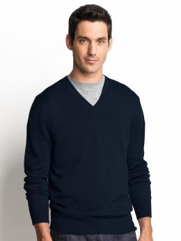Men: Silk/cashmere v-neck sweater - Blackwatch navy