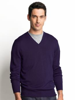 Men: Silk/cashmere v-neck sweater - Deep eggplant
