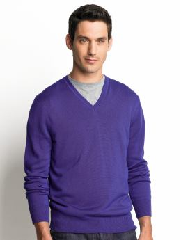 Men: Silk/cashmere v-neck sweater - Bright purple