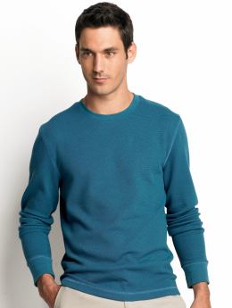 Waffle-knit long-sleeve crewneck